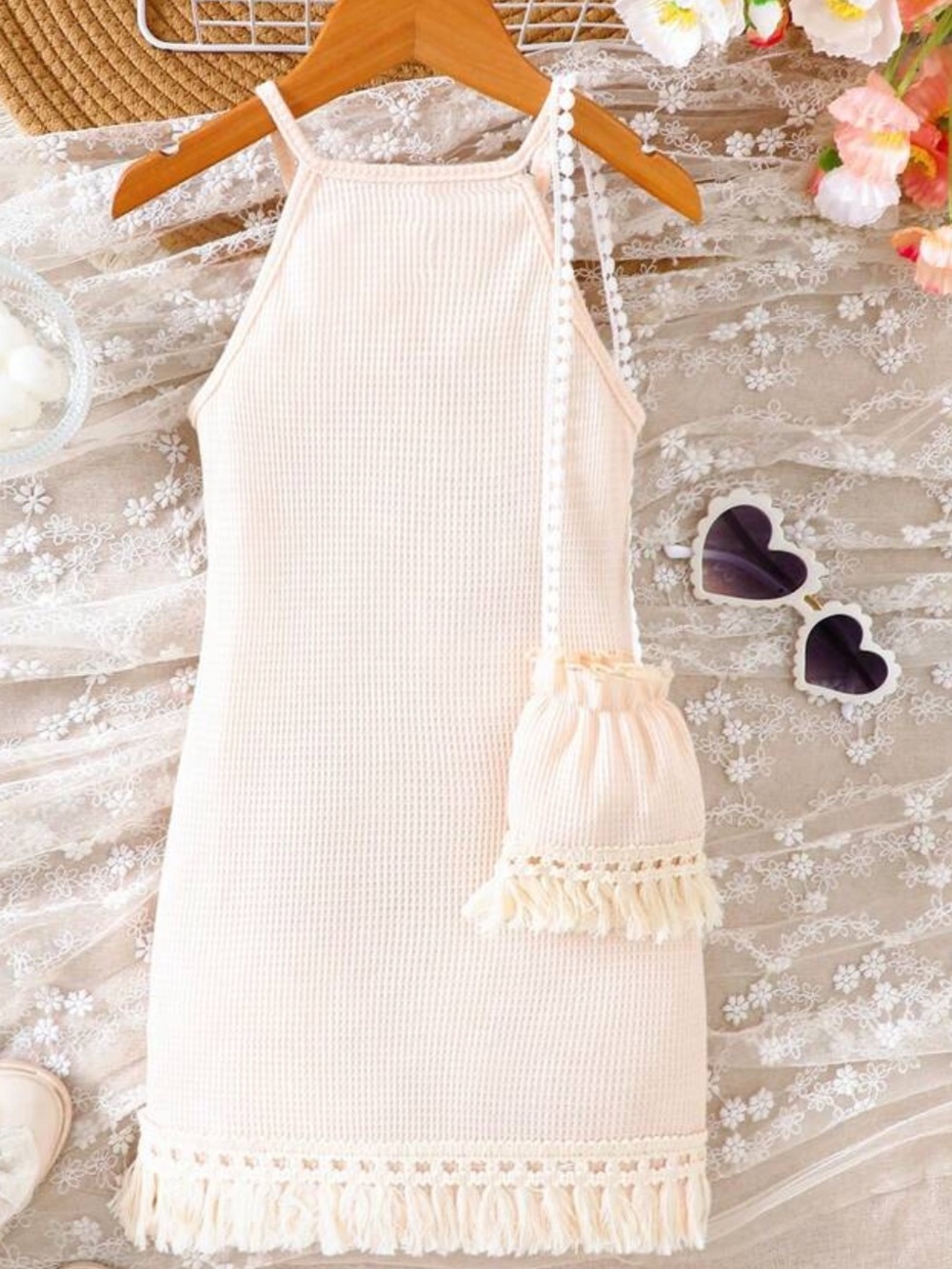 New! Girls Vacation/Summer Crochet Flower Tank Dress with matching purse size 9 - Picture 2 of 7